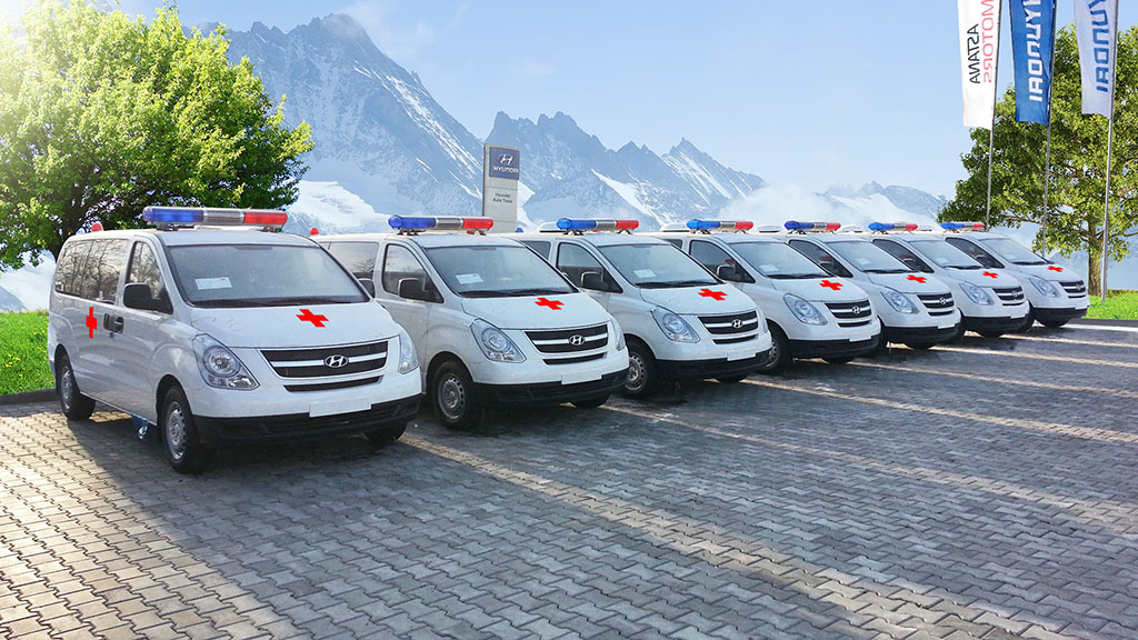 Компания Hyundai Auto Truck & Bus в составе КМК «Астана Моторс» поставила партию из 40 карет скорой помощи Hyundai H-1 Ambulance казахстанской сборки Управлению здравоохранения Алматинской области.